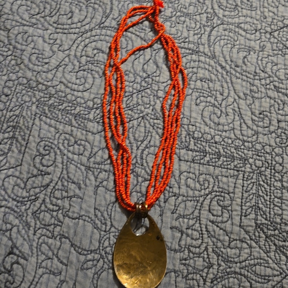 Silver Pendant Necklace with Red Beads 2 x 3 Inches - Picture 4 of 4